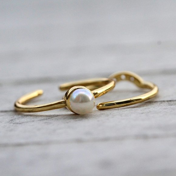 Gold Vermeil Double Layered Pearl Ring CZ Ring for Her Dainty Ring for Her - Picture 8 of 8